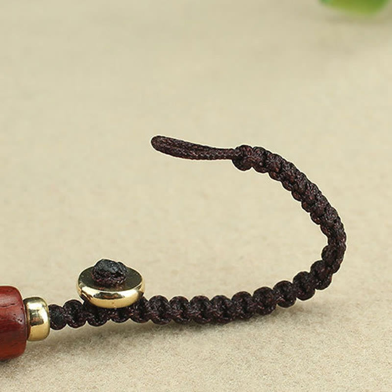 Monedas de cobre Buddha Stones, atracción de riqueza, madera de ébano, madera de sándalo rojo, llavero decorativo de la suerte
