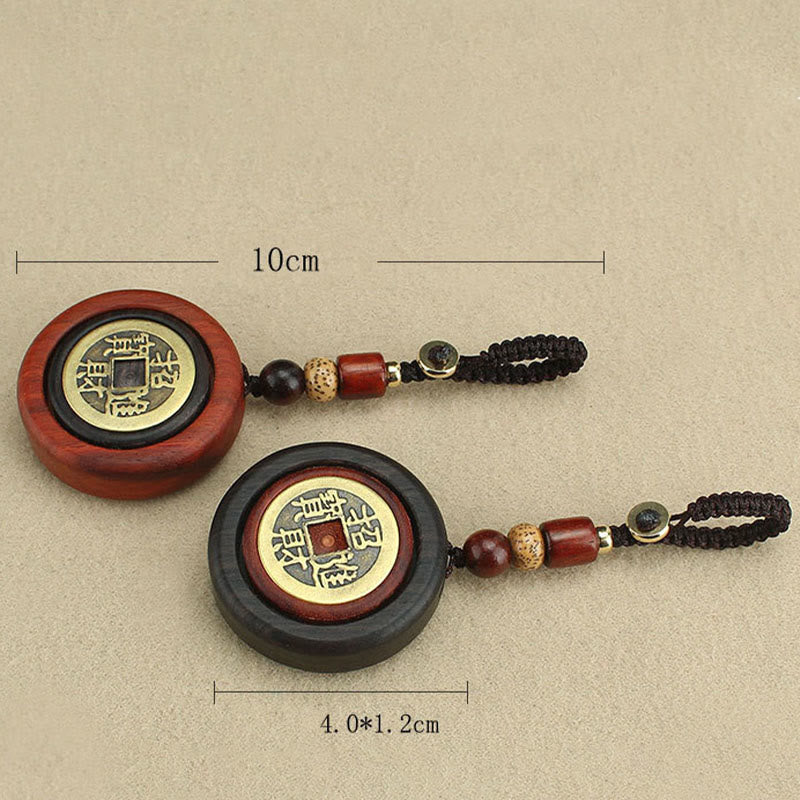 Monedas de cobre Buddha Stones, atracción de riqueza, madera de ébano, madera de sándalo rojo, llavero decorativo de la suerte