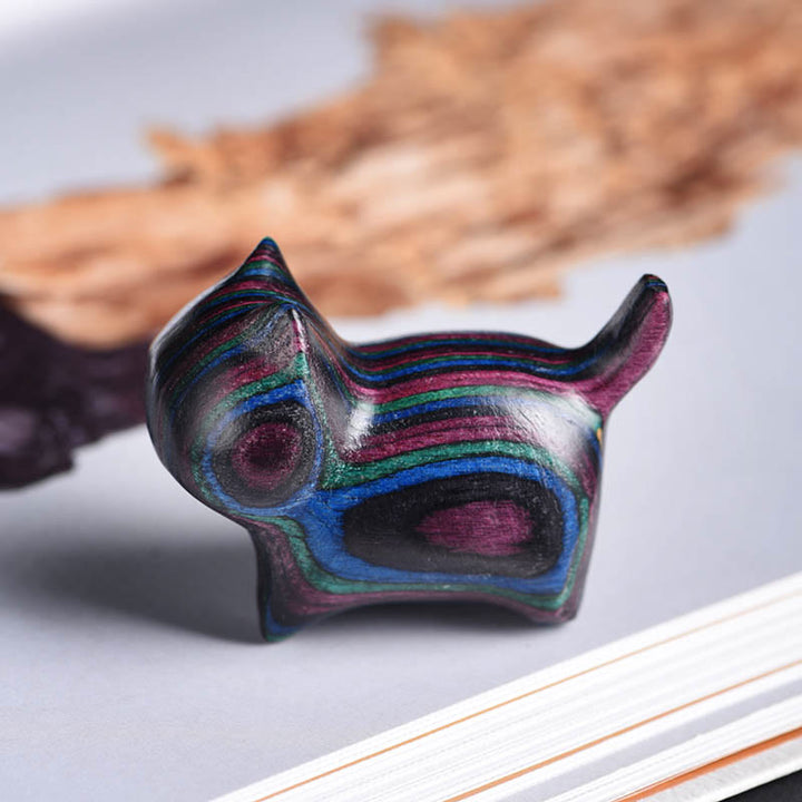 Buddha Stones Mini Gato Gatito Colorido Madera Linda Decoración para Mascotas - Gato negro morado 4,7 x 2,2 x 3,5 cm - image 4