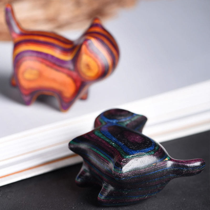 Buddha Stones Mini Gato Gatito Colorido Madera Linda Decoración para Mascotas - image 9