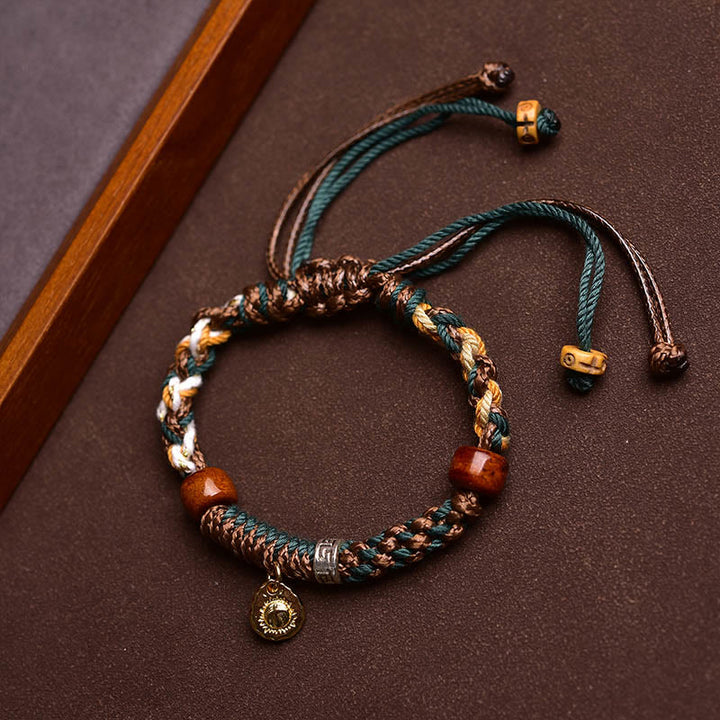 Buddha Stones Pulsera de Hueso de Camello Tibetano y Hueso de Yak con Cuerda de Suerte