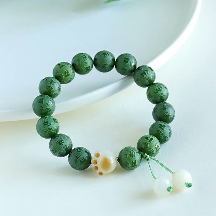 Buddha Stones Pulsera Armonía Tallada Om Mani Padme Hum de Semilla de Bodhi