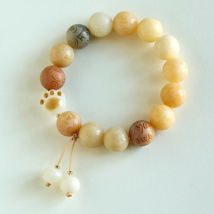 Buddha Stones Pulsera Armonía Tallada Om Mani Padme Hum de Semilla de Bodhi