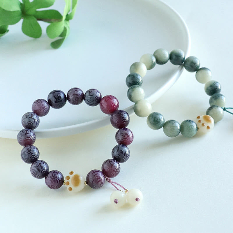 Buddha Stones Pulsera Armonía Tallada Om Mani Padme Hum de Semilla de Bodhi