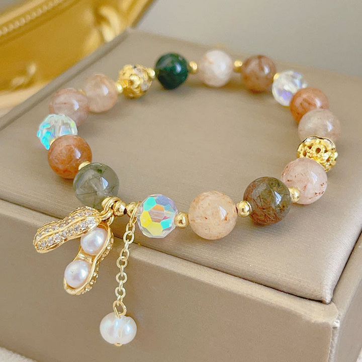 Pulsera de Encanto de Cacahuate de Riqueza de Buddha Stones de Cuarzo Rutilado Colorido de Piedra del Sol