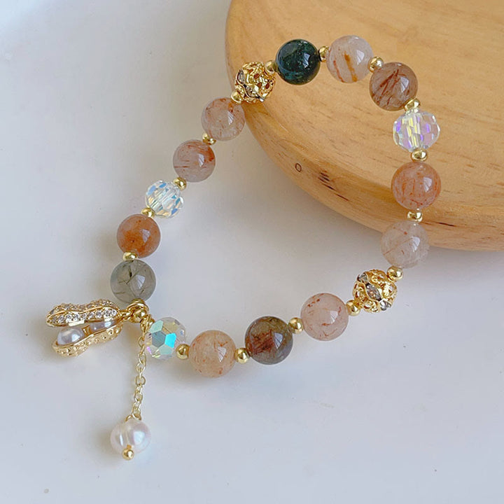 Pulsera de Encanto de Cacahuate de Riqueza de Buddha Stones de Cuarzo Rutilado Colorido de Piedra del Sol