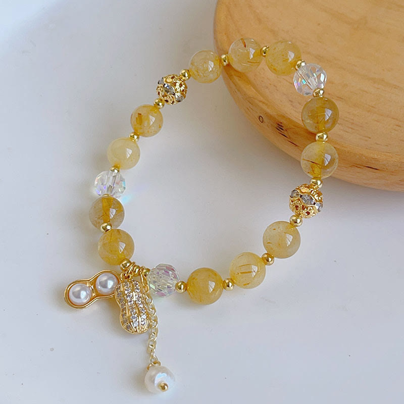 Pulsera de Encanto de Cacahuate de Riqueza de Buddha Stones de Cuarzo Rutilado Colorido de Piedra del Sol