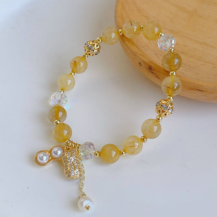 Pulsera de Encanto de Cacahuate de Riqueza de Buddha Stones de Cuarzo Rutilado Colorido de Piedra del Sol
