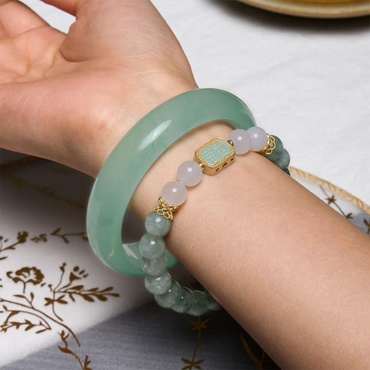 Buddha Stones Promueven Nuevos Comienzos Pulsera de Jade Verde Menta Paquete - image 1