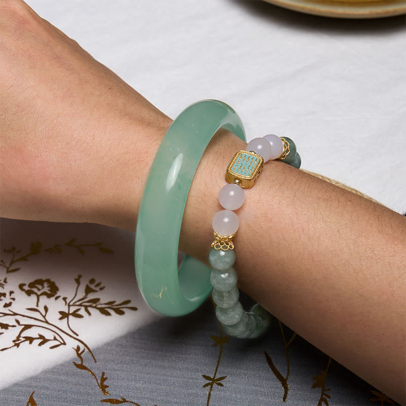 Buddha Stones Promueven Nuevos Comienzos Pulsera de Jade Verde Menta Paquete - image 2