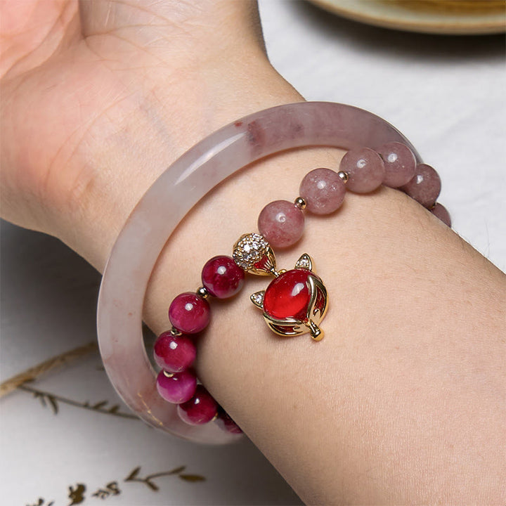 Buddha Stones Potencian la Felicidad y Alegría Pulsera Violeta Conjunto