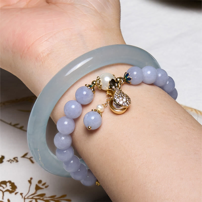 Buddha Stones Paz Interior Y Alivio Del Estrés Pulsera De Jade Aguamarina Azul Con Conjunto - image 1