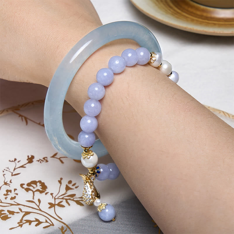 Buddha Stones Paz Interior Y Alivio Del Estrés Pulsera De Jade Aguamarina Azul Con Conjunto