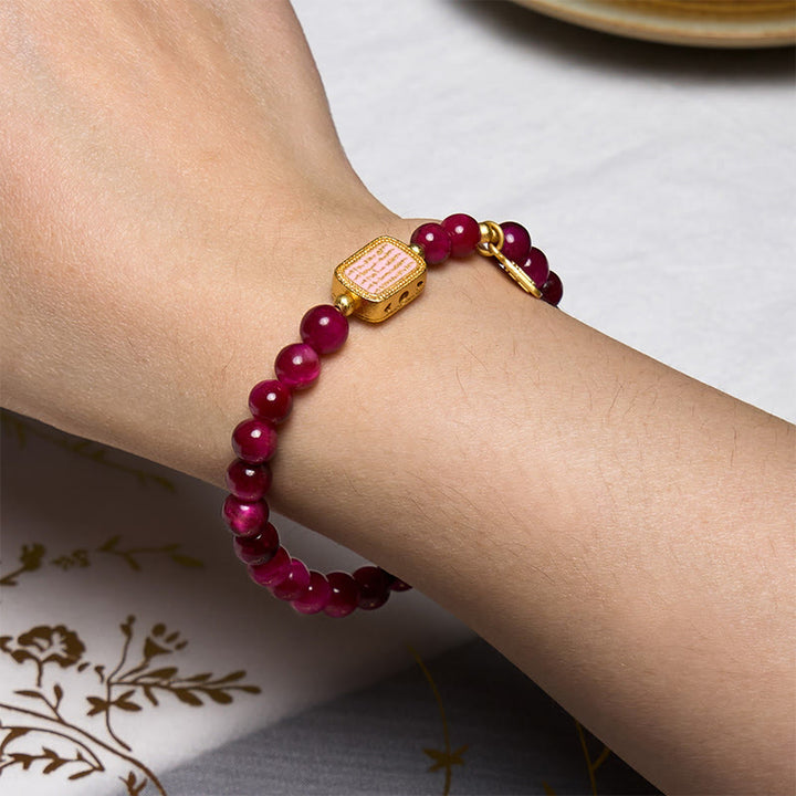 Brazalete de Coraje con Piedras de Buda, Ojo de Tigre Rojo Rosado, Carácter Fu