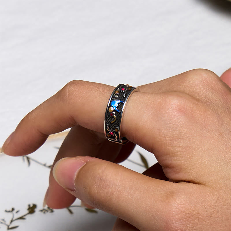 Anillo ajustable de fuerza con elefante tallado y colorido de Buddha Stones