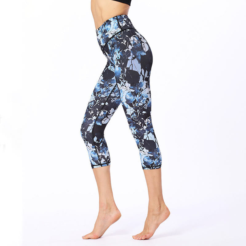 Buddha Stones Leggings de Yoga Recortados con Estampado de Hojas y Mariposas para Mujeres - image 1