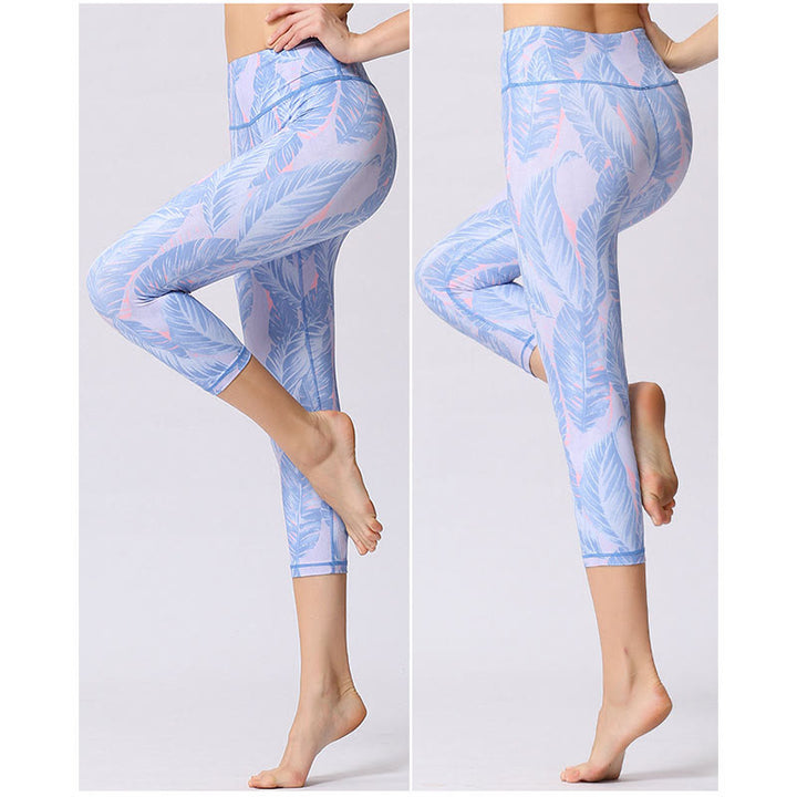 Buddha Stones Leggings de Yoga Recortados con Estampado de Hojas y Mariposas para Mujeres - image 12