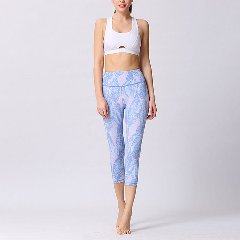 Buddha Stones Leggings de Yoga Recortados con Estampado de Hojas y Mariposas para Mujeres - image 13