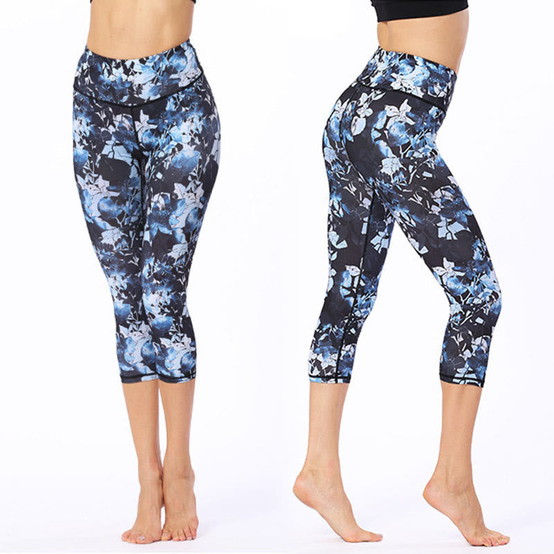Buddha Stones Leggings de Yoga Recortados con Estampado de Hojas y Mariposas para Mujeres - image 2