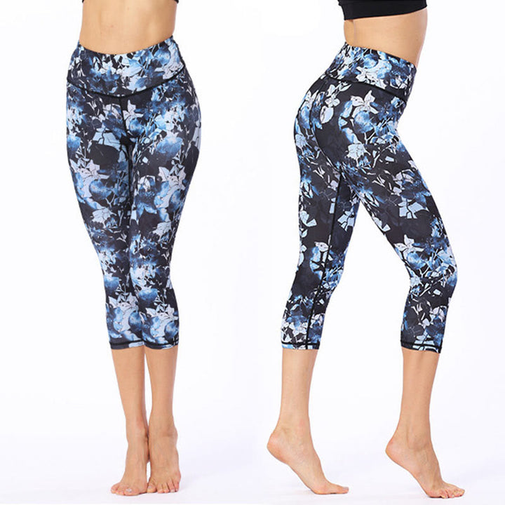 Buddha Stones Leggings de Yoga Recortados con Estampado de Hojas y Mariposas para Mujeres - image 2
