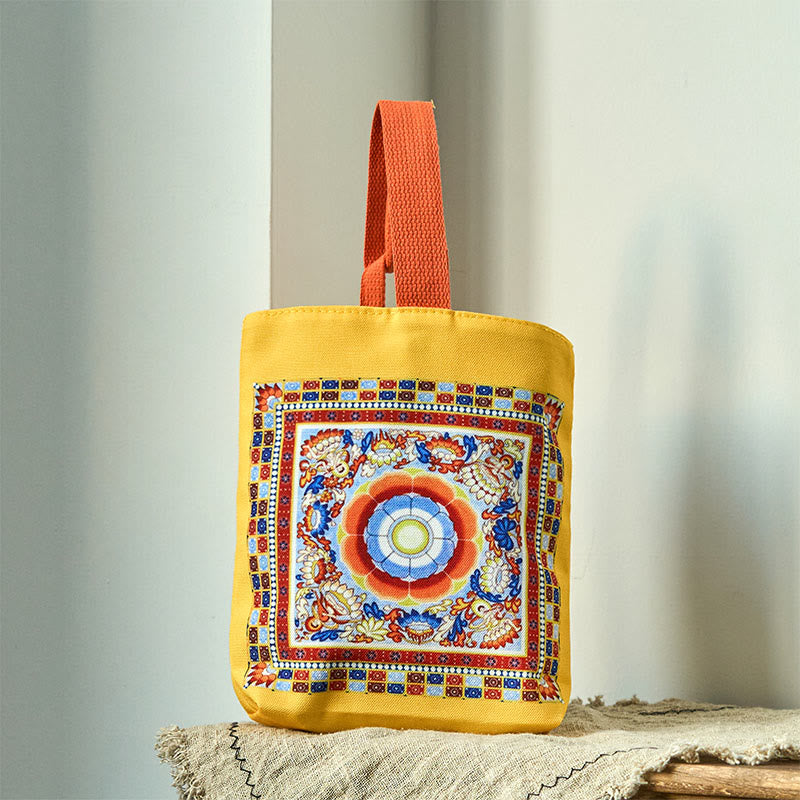 Buddha Stones Dunhuang Apsaras Voladoras Loto Estatuas de Buda Bolsa de Mano de Lona - Dunhuang Loto Amarillo 15*8*22cm - image 0