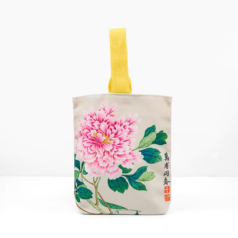 Bolso de lona con piedras de Buda y peonías