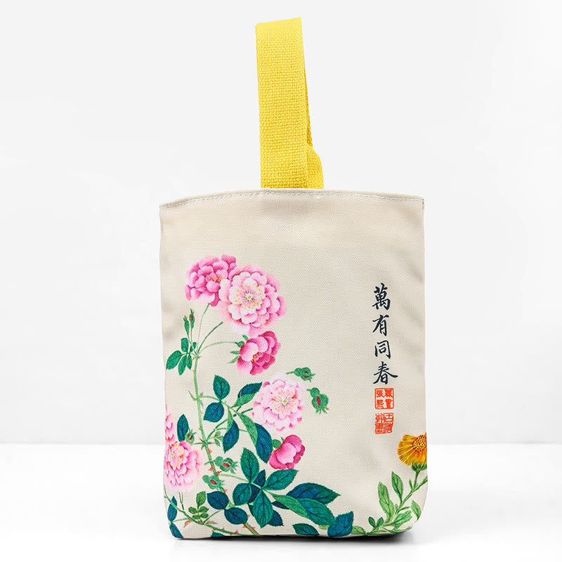 Bolso de lona con piedras de Buda y peonías