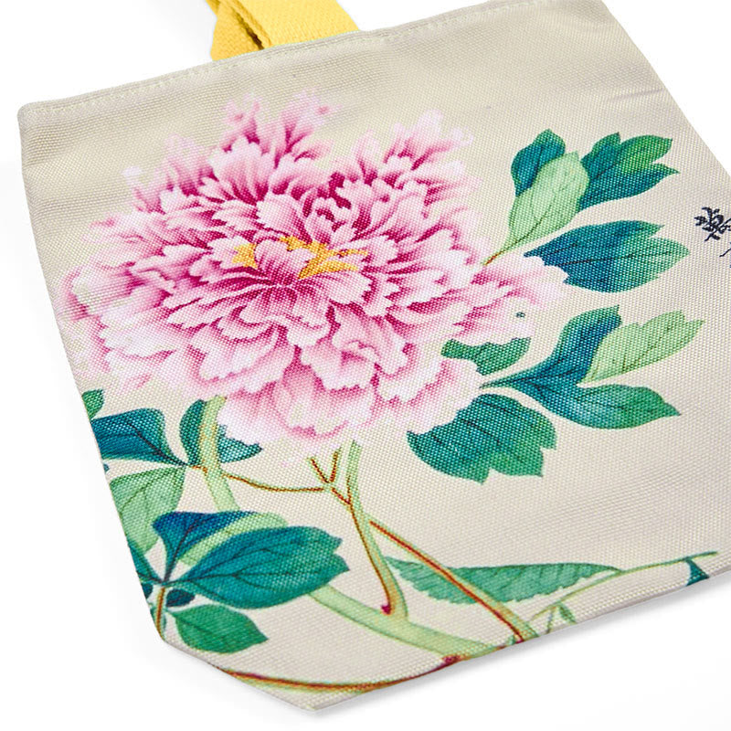 Bolso de lona con piedras de Buda y peonías