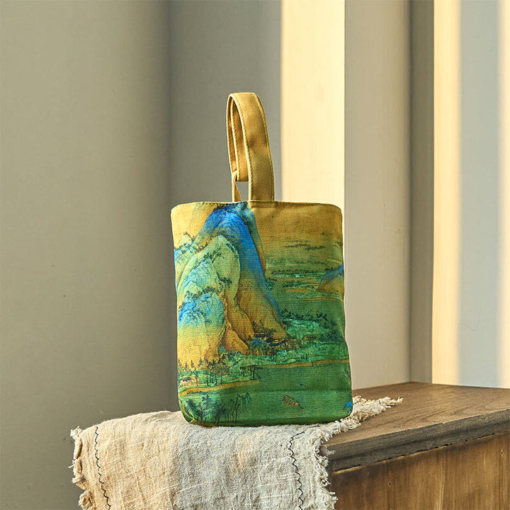 Lona de pintura de paisaje de Buddha Stones Bolsa de mano