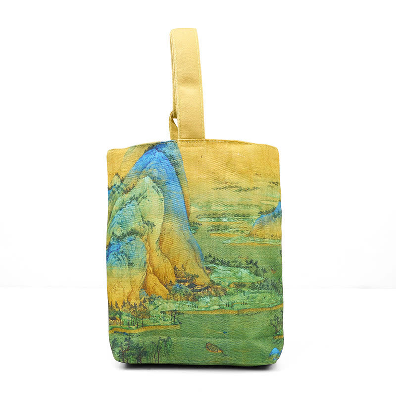 Lona de pintura de paisaje de Buddha Stones Bolsa de mano