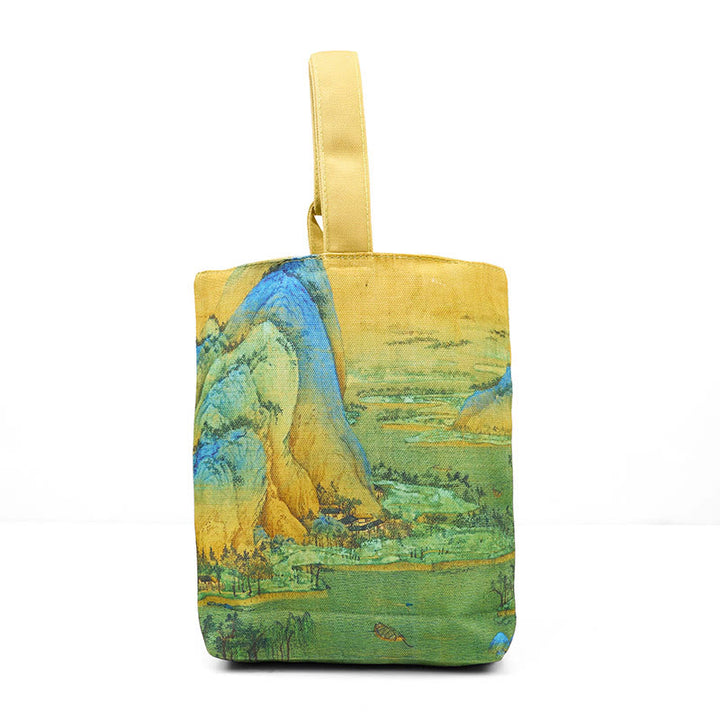 Lona de pintura de paisaje de Buddha Stones Bolsa de mano
