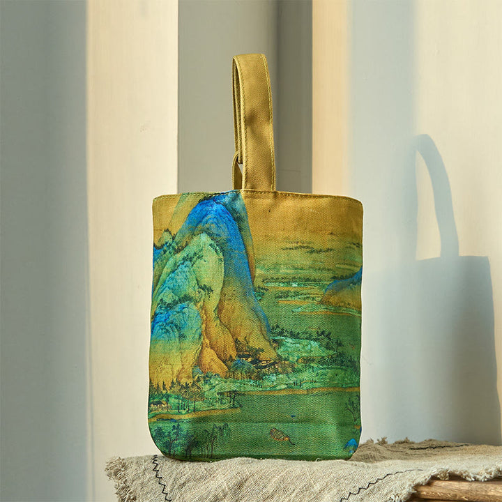 Lona de pintura de paisaje de Buddha Stones Bolsa de mano