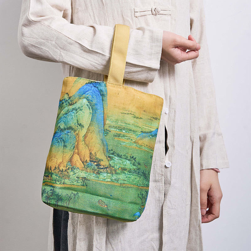 Lona de pintura de paisaje de Buddha Stones Bolsa de mano