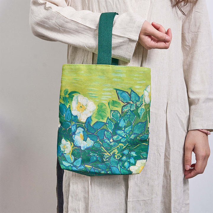 Bolso de mano de lona con rosas Buddha Stones