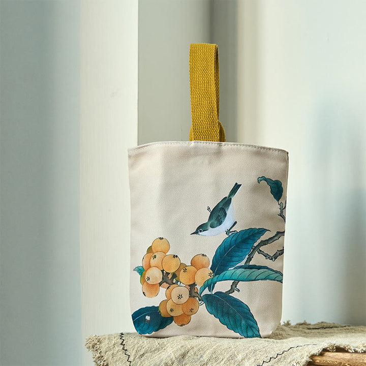 Buddha Stones Bolsa de Lona con Estampado de Pájaro de Níspero
