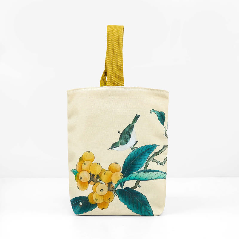 Buddha Stones Bolsa de Lona con Estampado de Pájaro de Níspero