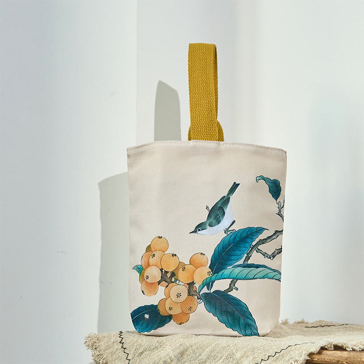 Buddha Stones Bolsa de Lona con Estampado de Pájaro de Níspero