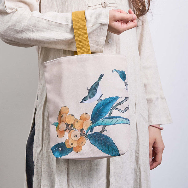 Buddha Stones Bolsa de Lona con Estampado de Pájaro de Níspero