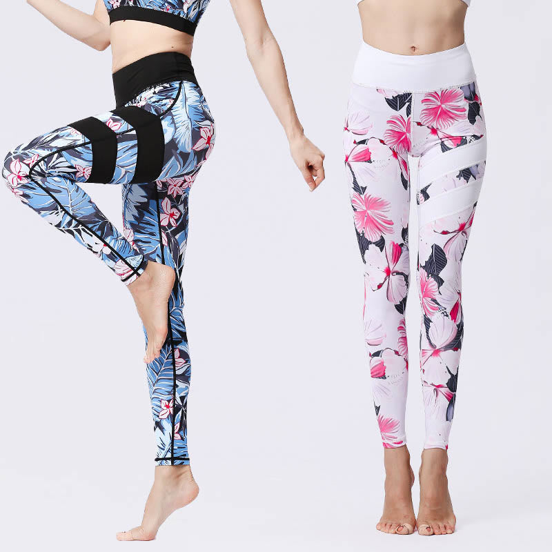 Pantalones de yoga para mujeres de cintura alta con estampado de pétalos de flor Buddha Stones para ejercicios deportivos y fitness - image 0