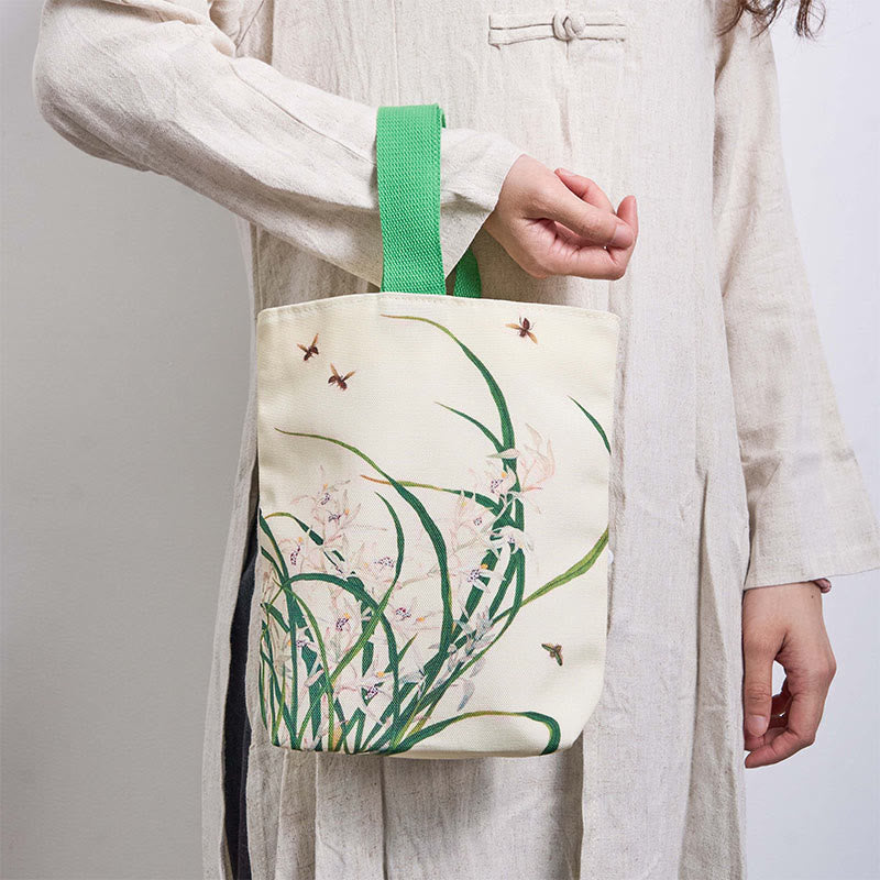 Bolso de lona con orquídea y abeja de Buddha Stones - image 1