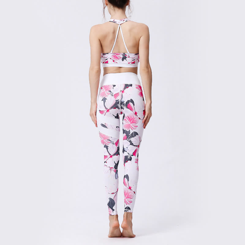 Pantalones de yoga para mujeres de cintura alta con estampado de pétalos de flor Buddha Stones para ejercicios deportivos y fitness - image 10