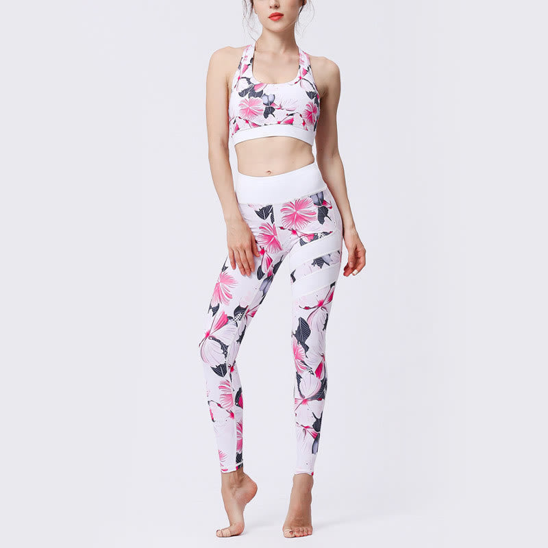Pantalones de yoga para mujeres de cintura alta con estampado de pétalos de flor Buddha Stones para ejercicios deportivos y fitness - image 9