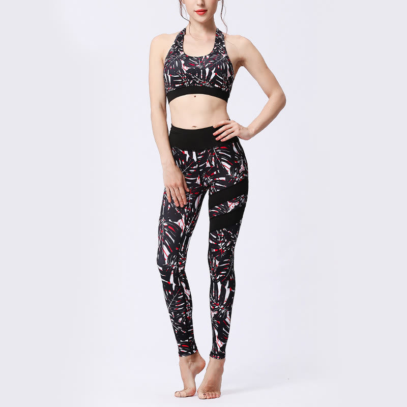 Pantalones de yoga para mujeres de cintura alta con estampado de pétalos de flor Buddha Stones para ejercicios deportivos y fitness - image 29
