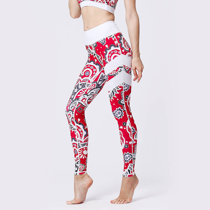 Pantalones de yoga para mujeres de cintura alta con estampado de pétalos de flor Buddha Stones para ejercicios deportivos y fitness - image 36