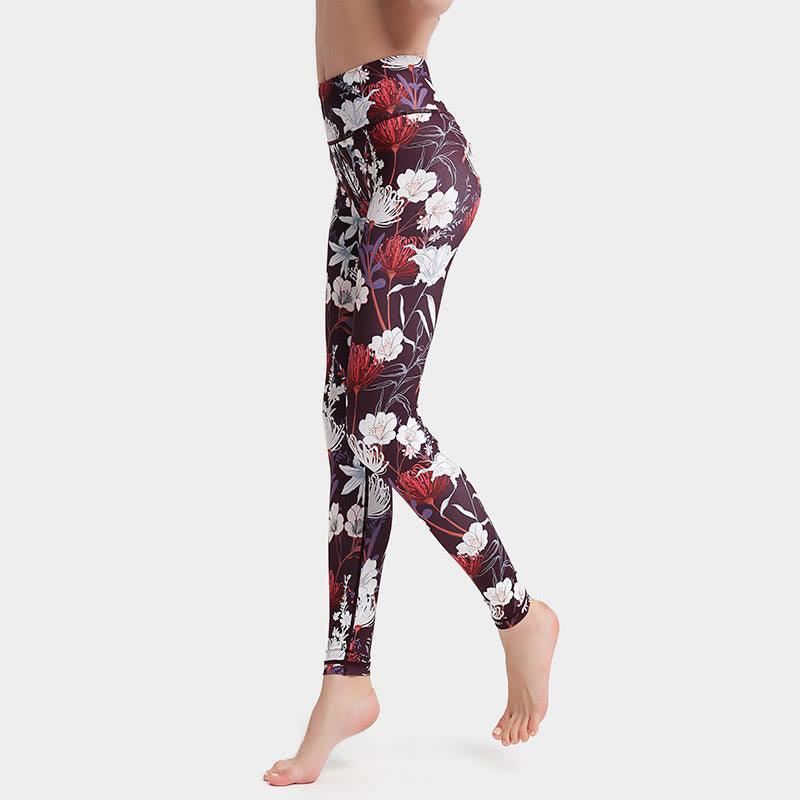 Pantalones de yoga para mujer, leggings de cintura alta, de fitness, de ejercicio deportivo, con impresión de pétalos de flores coloridas de Buddha Stones. - image 1