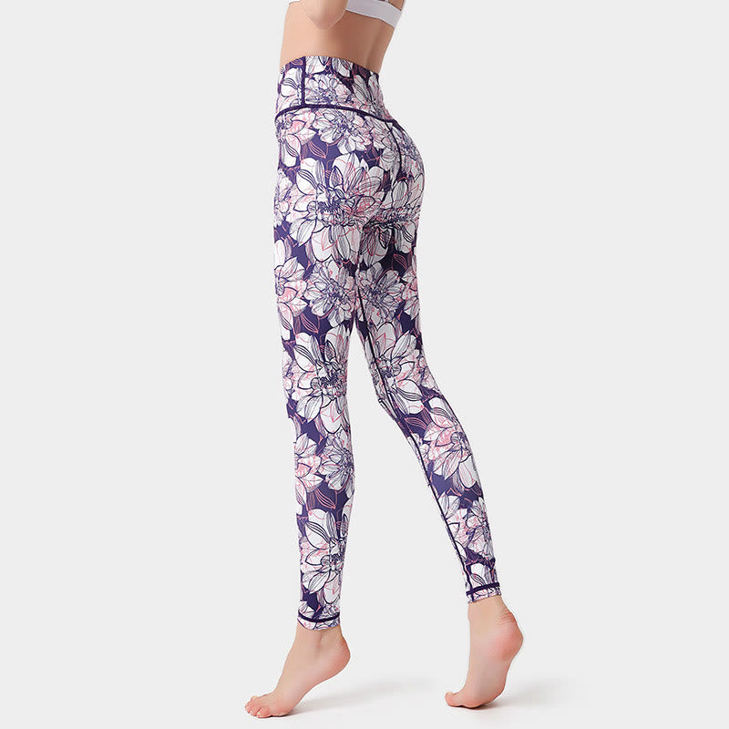 Pantalones de yoga para mujer, leggings de cintura alta, de fitness, de ejercicio deportivo, con impresión de pétalos de flores coloridas de Buddha Stones. - Cardo - US8-10, UK/AU12-14, EU40-42 (XL)  - image 4