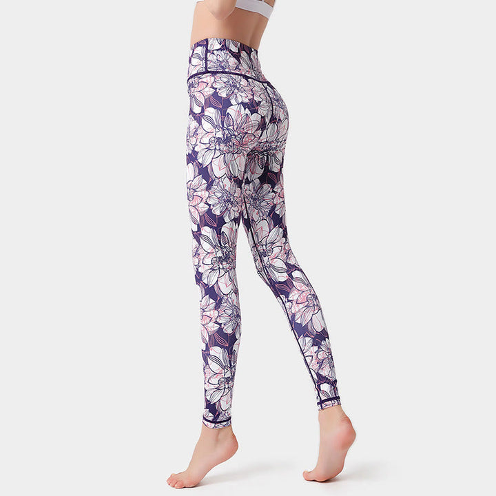 Pantalones de yoga para mujer, leggings de cintura alta, de fitness, de ejercicio deportivo, con impresión de pétalos de flores coloridas de Buddha Stones. - Cardo - US8-10, UK/AU12-14, EU40-42 (XL)  - image 4
