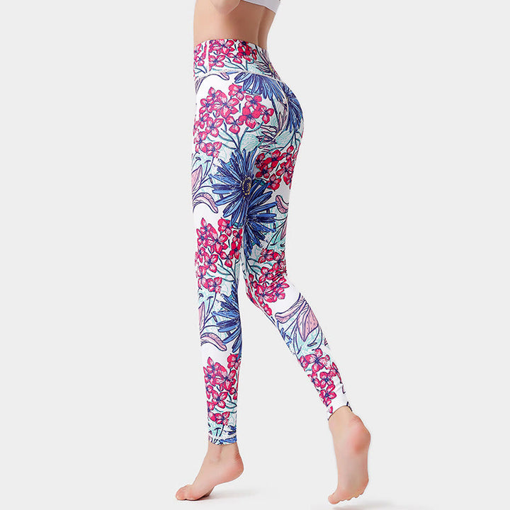 Pantalones de yoga para mujer, leggings de cintura alta, de fitness, de ejercicio deportivo, con impresión de pétalos de flores coloridas de Buddha Stones. - Violeta pálido rojo - US8-10, UK/AU12-14, EU40-42 (XL)  - image 9