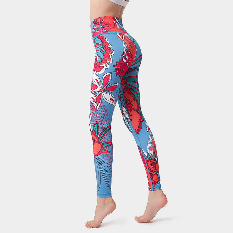Pantalones de yoga para mujer, leggings de cintura alta, de fitness, de ejercicio deportivo, con impresión de pétalos de flores coloridas de Buddha Stones. - Carmesí - US8-10, UK/AU12-14, EU40-42 (XL)  - image 13