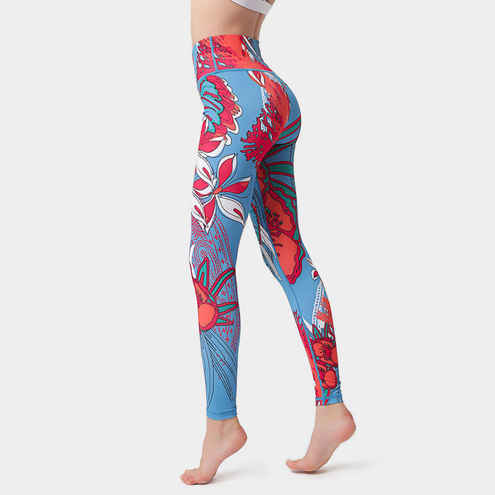 Pantalones de yoga para mujer, leggings de cintura alta, de fitness, de ejercicio deportivo, con impresión de pétalos de flores coloridas de Buddha Stones. - Carmesí - US8-10, UK/AU12-14, EU40-42 (XL)  - image 13